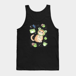 Adorable Kawaii Frog Meets Cat: 90s Nostalgia with Toad Hats & Cottagecore Aesthetics Tank Top